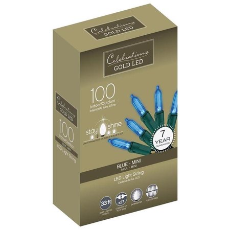 CELEBRATIONS Gold LED Mini Blue 100 ct String Christmas Lights 33 ft. 44542-71